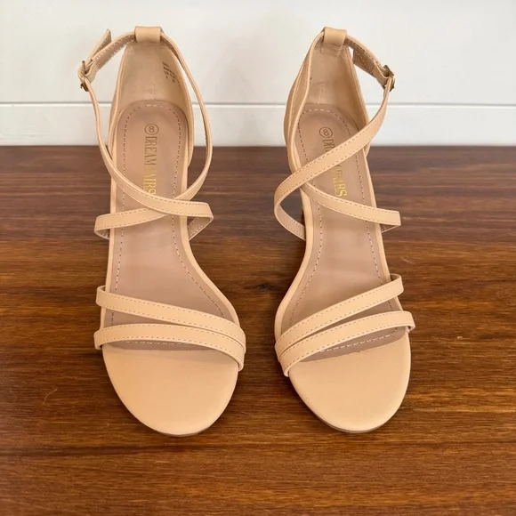 DREAM PAIRS Nude Strappy Heels Ankle Strap Stiletto Sandals Size 8 - Picture 2 of 5